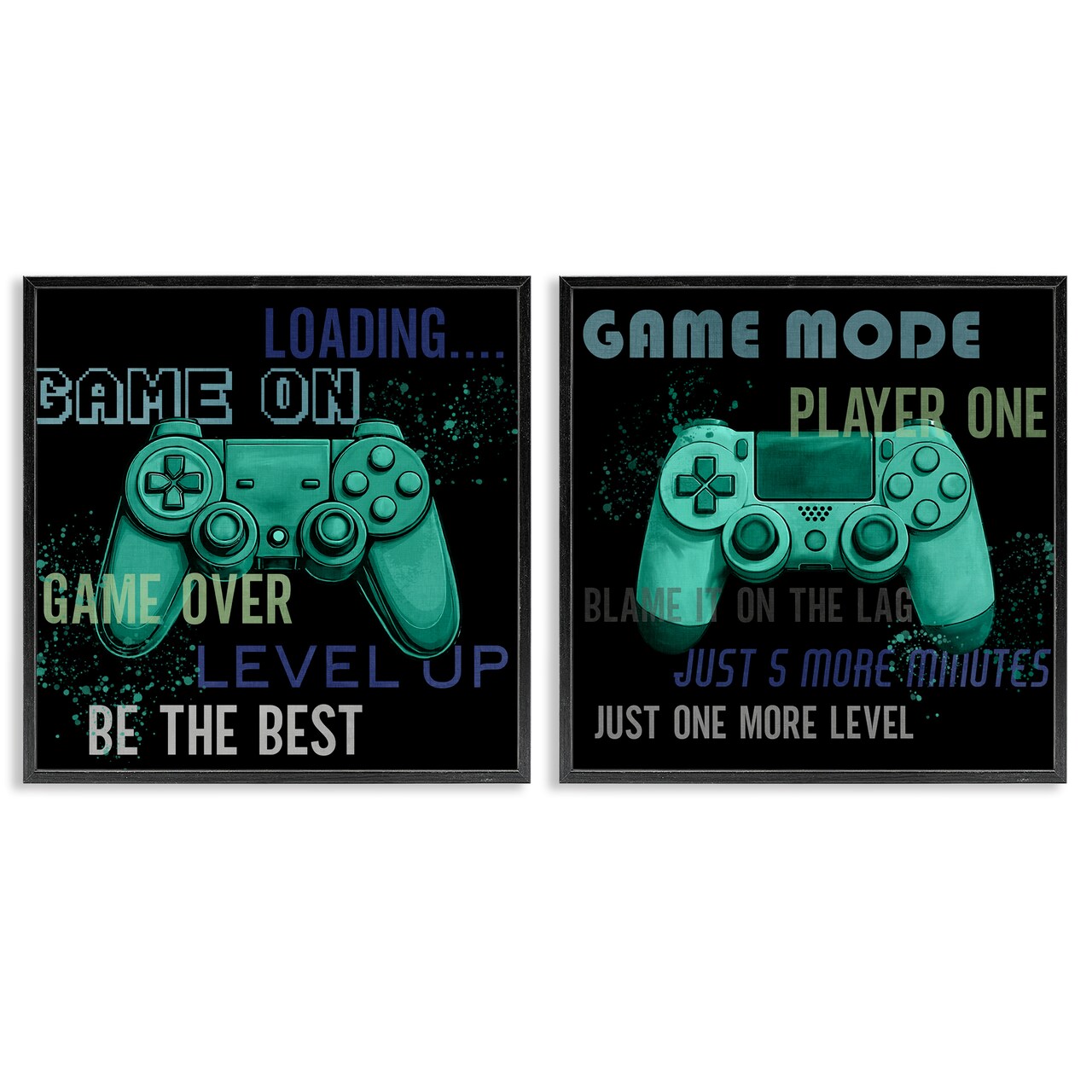Stupell Industries Retro Gaming Phrases Controllers 2pc Framed Giclee Set, design by Kim Allen